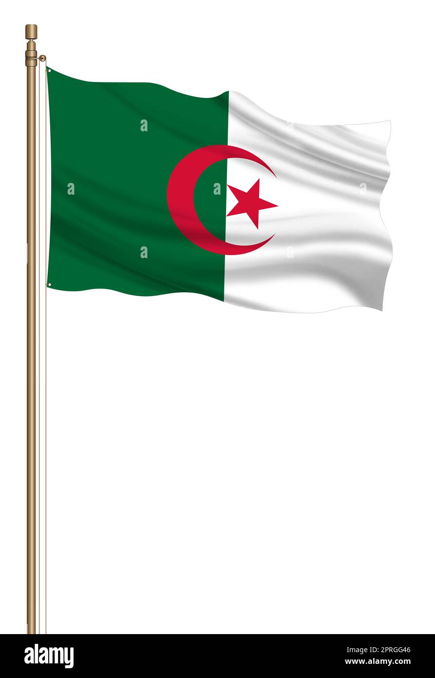 3D Flag of Algeria on a pillar Stock Photo