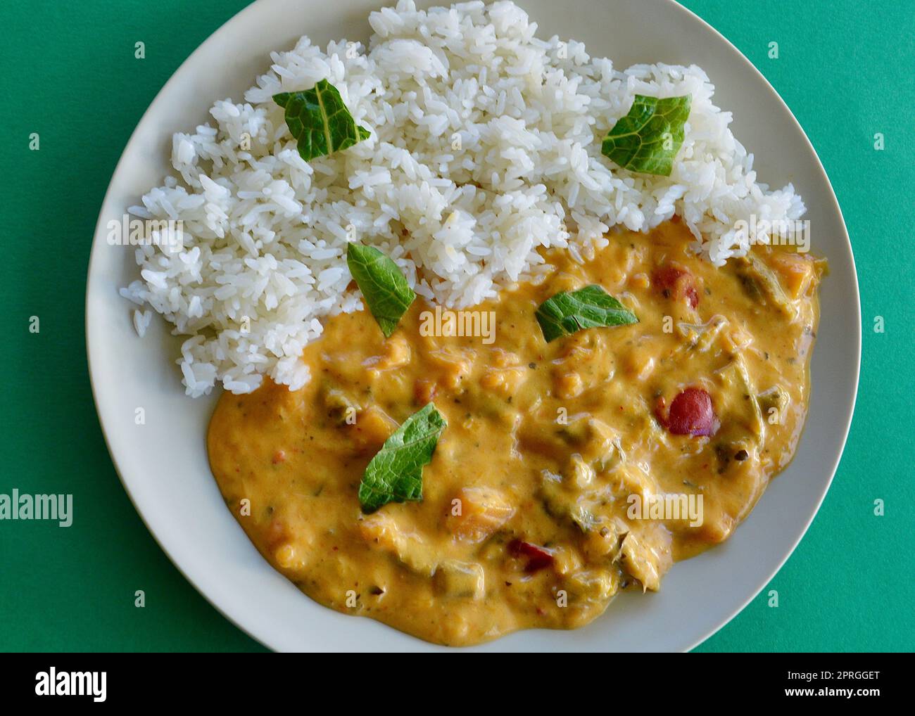 Thai red vegetable curry and rice Stock Photo