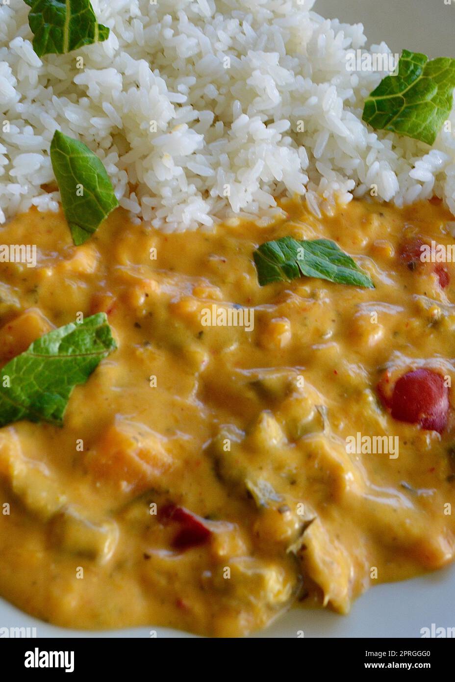 Thai red vegetable curry and rice Stock Photo