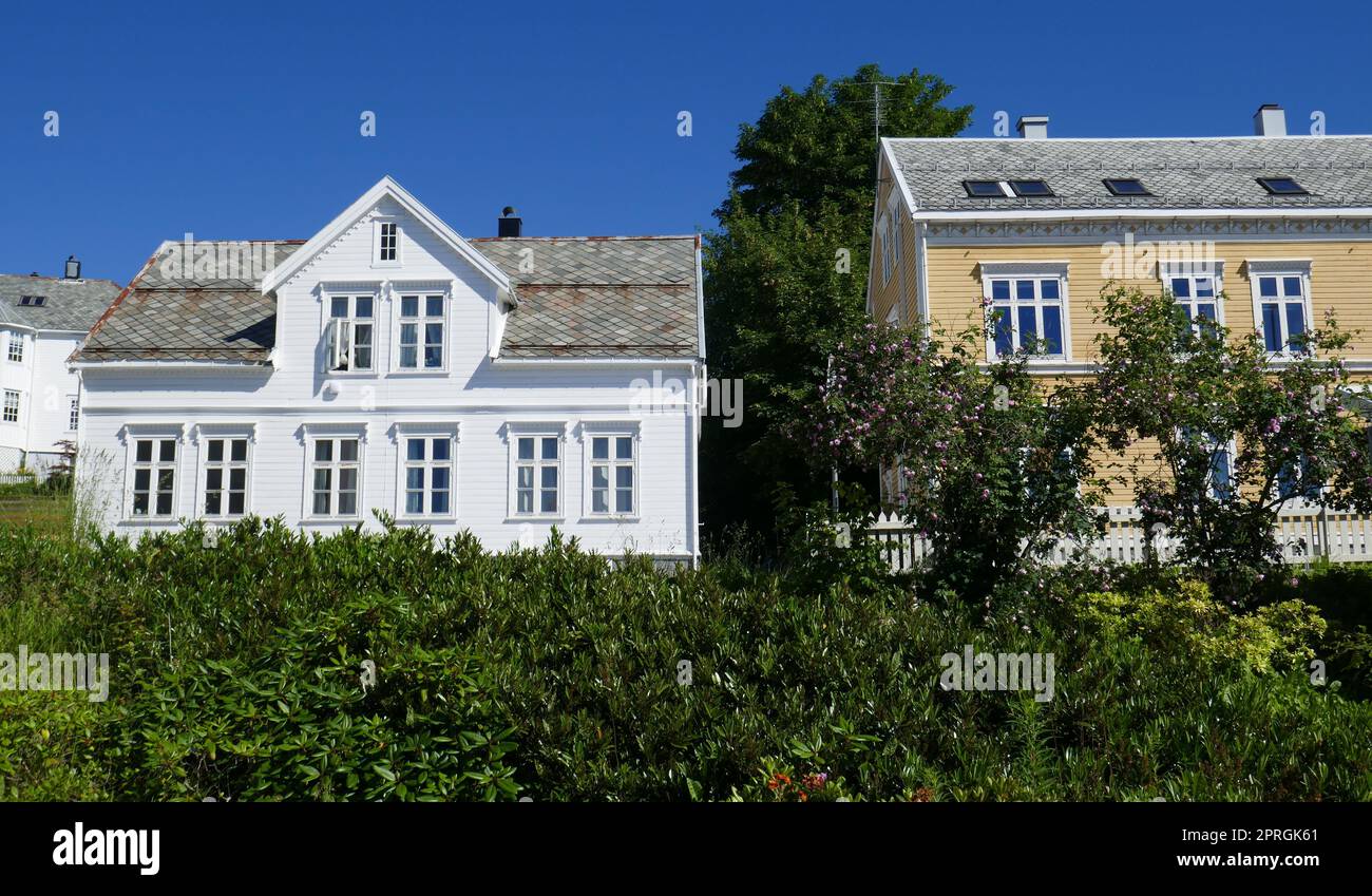 Norwegian houses with wooden facades Stock Photo - Alamy