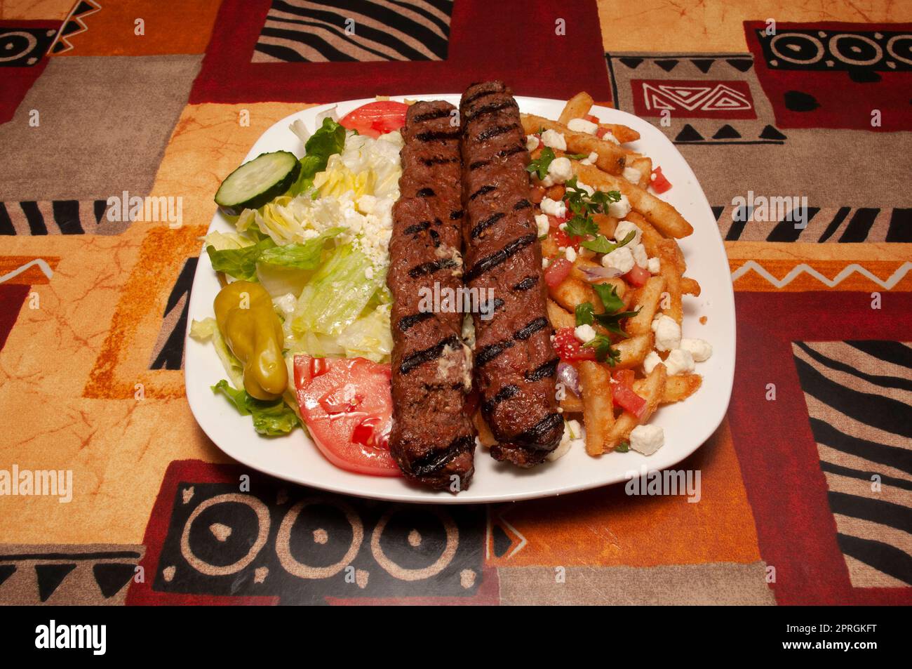 Authentic Greek cuisine known as the beef kebab Stock Photo - Alamy