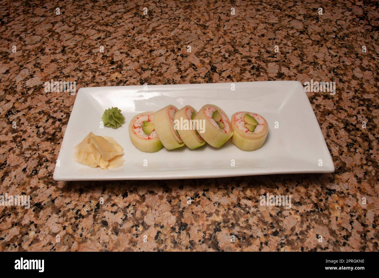 Traditional and authentic Japanese cusine know as a Sushi Roll Stock Photo