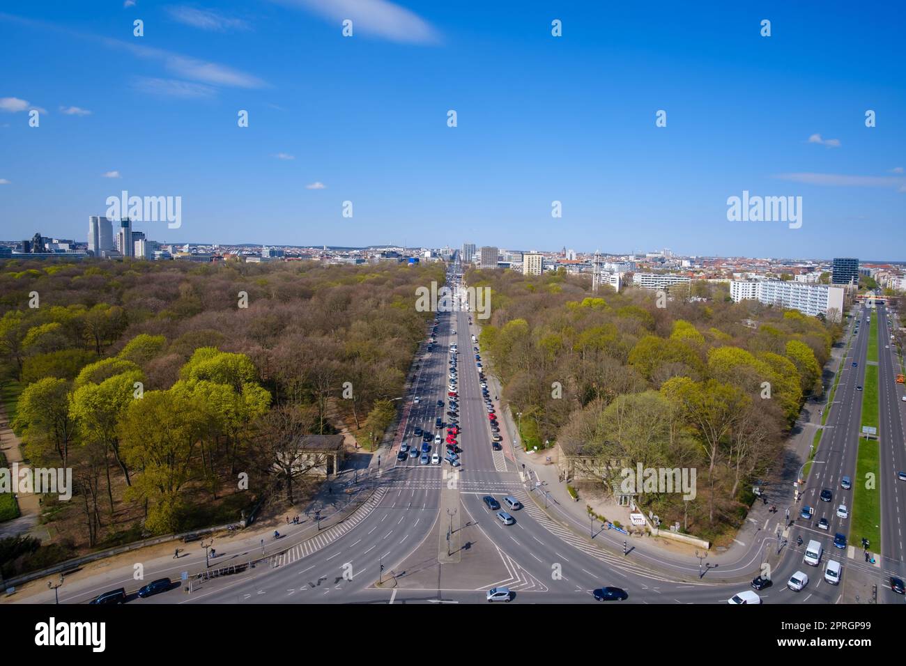 Panoramic view of the Bundesstraße, the federal highway leading to the Brandenburg Gate in Berlin Germany Stock Photo