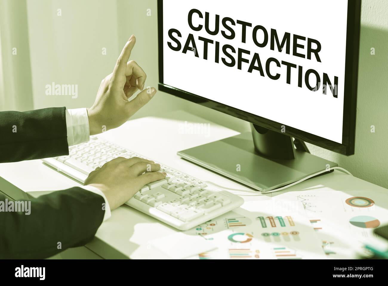 Text caption presenting Customer Satisfaction, Concept meaning Exceed Consumer Expectation Satisfied over services Stock Photo