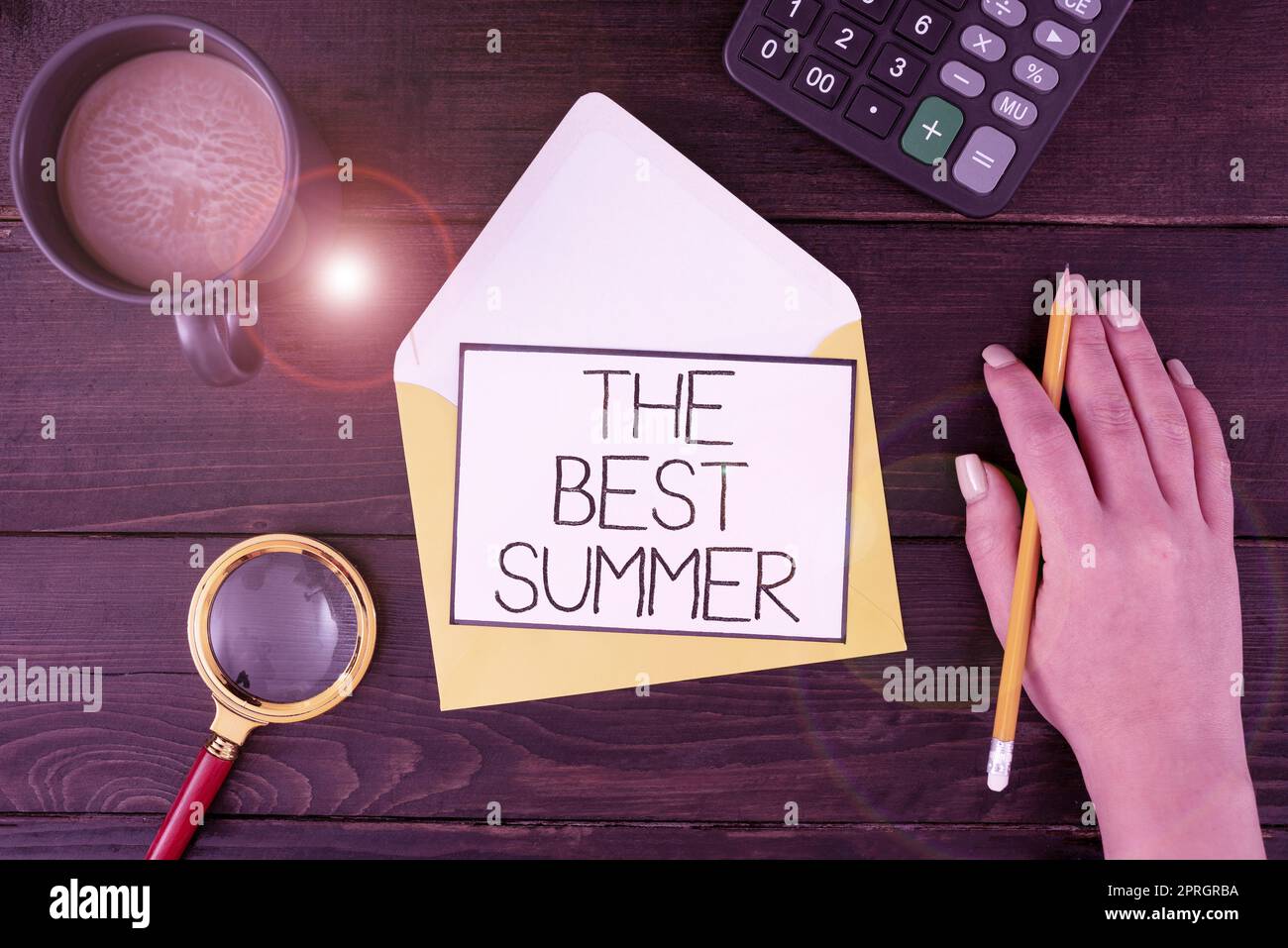 Text showing inspiration The Best Summer. Business showcase Great sunny season of the year exciting vacation time Notebook With Important Message On Desk With Office Supplies. Stock Photo