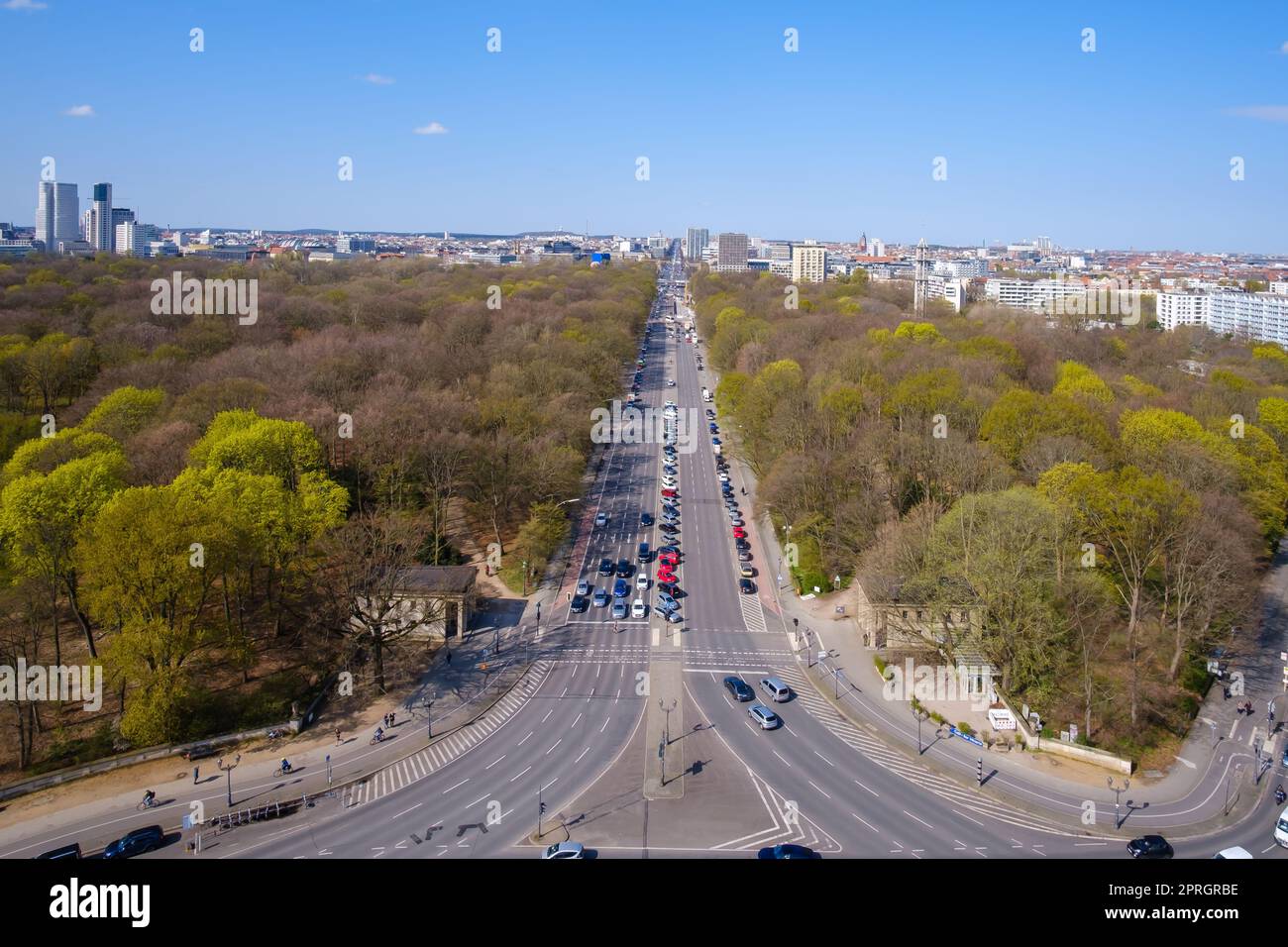 Panoramic view of the Bundesstraße, the federal highway leading to the Brandenburg Gate in Berlin Germany Stock Photo