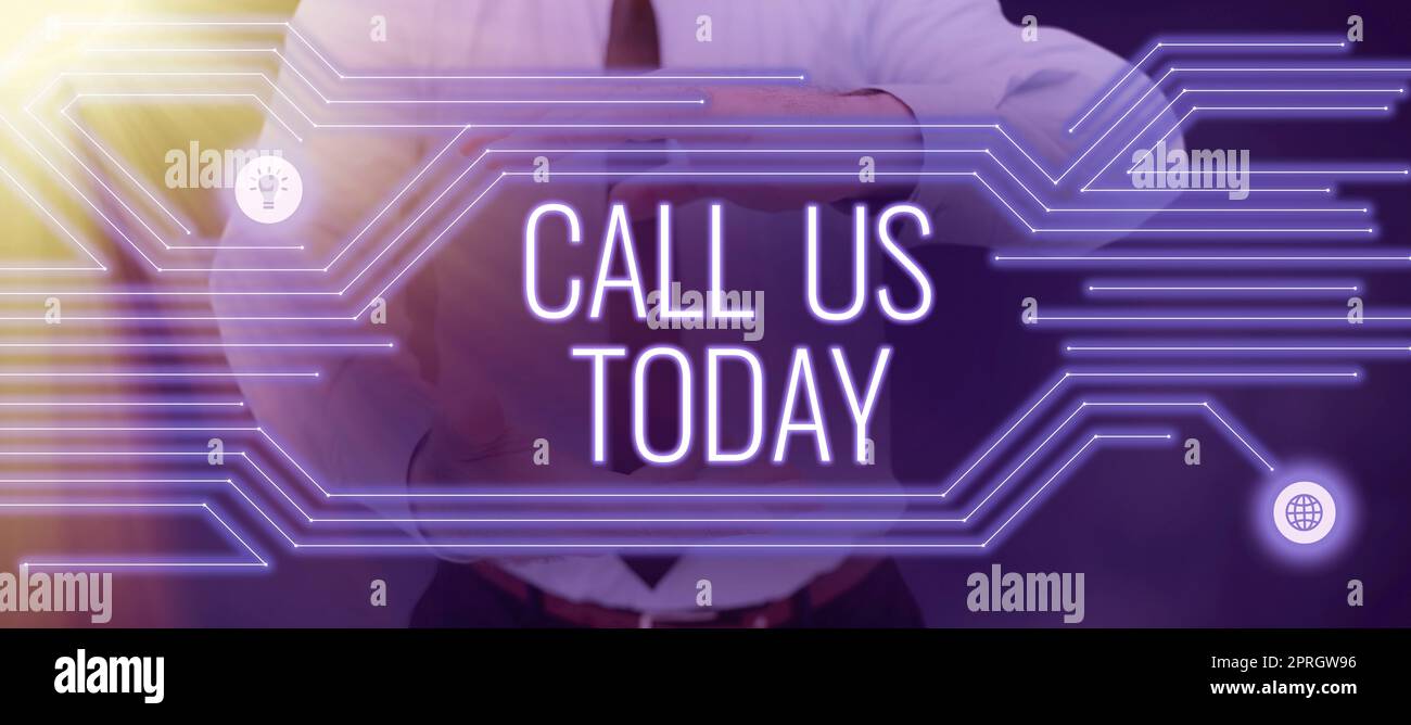 Inspiration showing sign Call Us Today. Internet Concept Make a telephone calling to ask for advice or support Stock Photo
