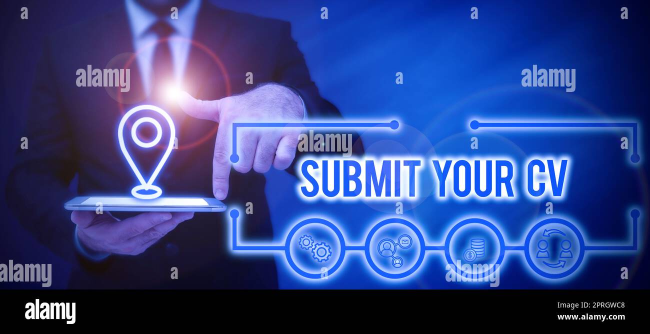 Hand writing sign Submit Your Cv - Hand Writing Sign Submit Your Cv Conceptual Photo Looking For A Job Recruitment Send Us Resume To Apply Businessman Holding Light Bulb With Digital Graph Presenting New Ideas 2PRGWC8 