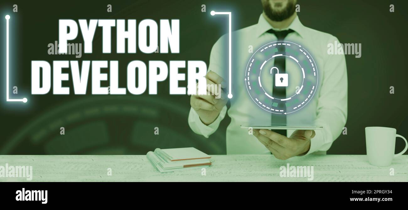 Text caption presenting Python Developer, Business approach employees are rewarded for introducing suitable recruits Stock Photo