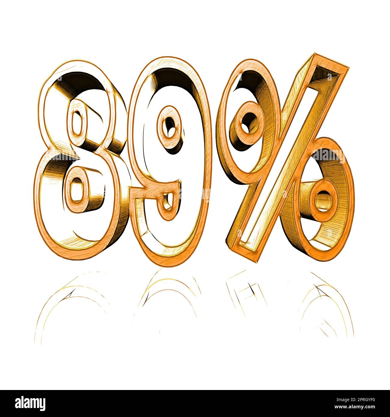 89%, 89 percent as a 3D illustration, 3D rendering Stock Photo