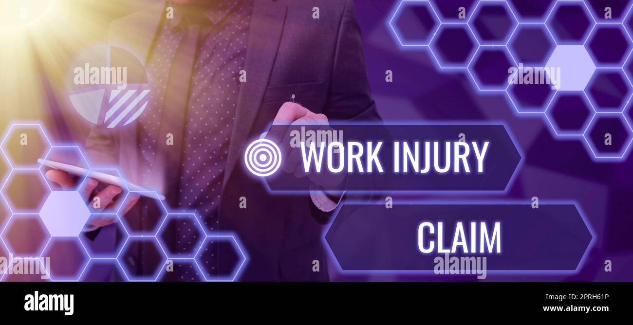 Sign displaying Work Injury ClaimMedical care reimbursement Employee ...