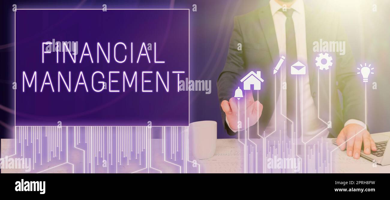 Conceptual caption Financial Management, Word Written on efficient and effective way to Manage Money and Funds Stock Photo