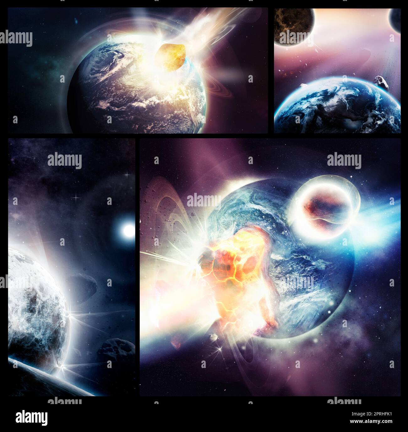 The end of the world as we know it. Composite image of various galaxy-related illustrations. Stock Photo