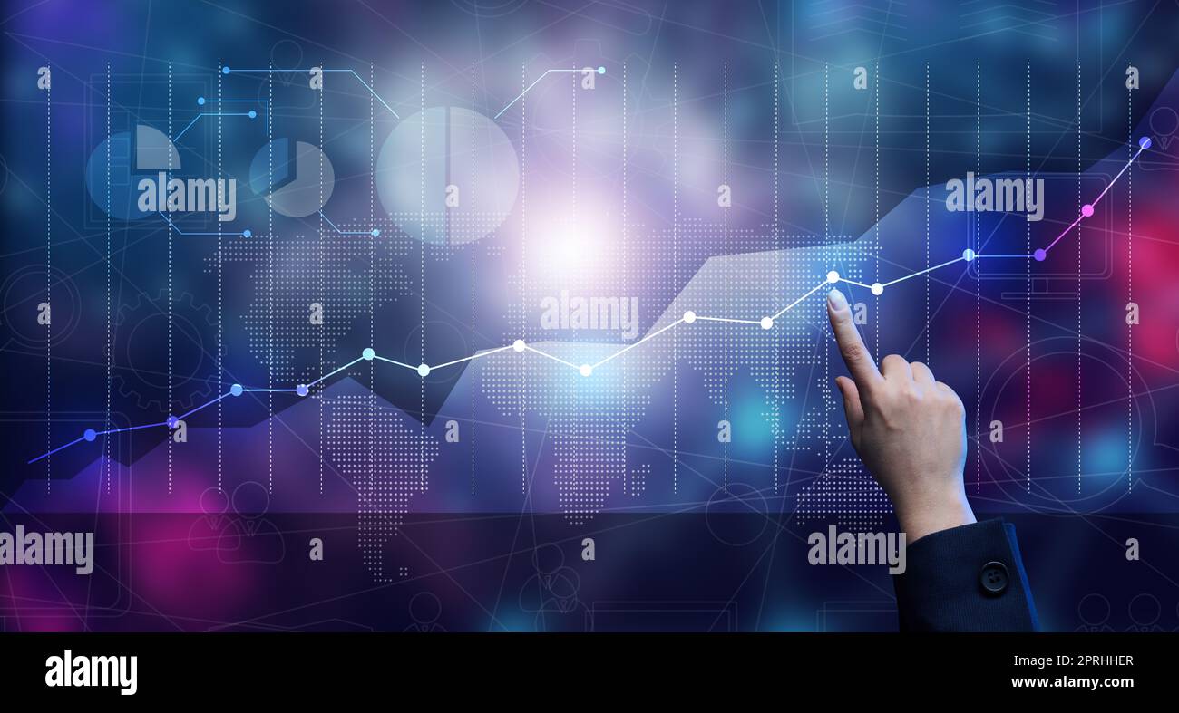 Holographic chart with rising rates and indicators. Business growth