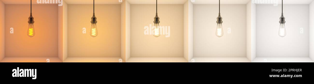 example of color temperature of bulbs from kelvin 5000 kelvin. 3d Stock Photo - Alamy