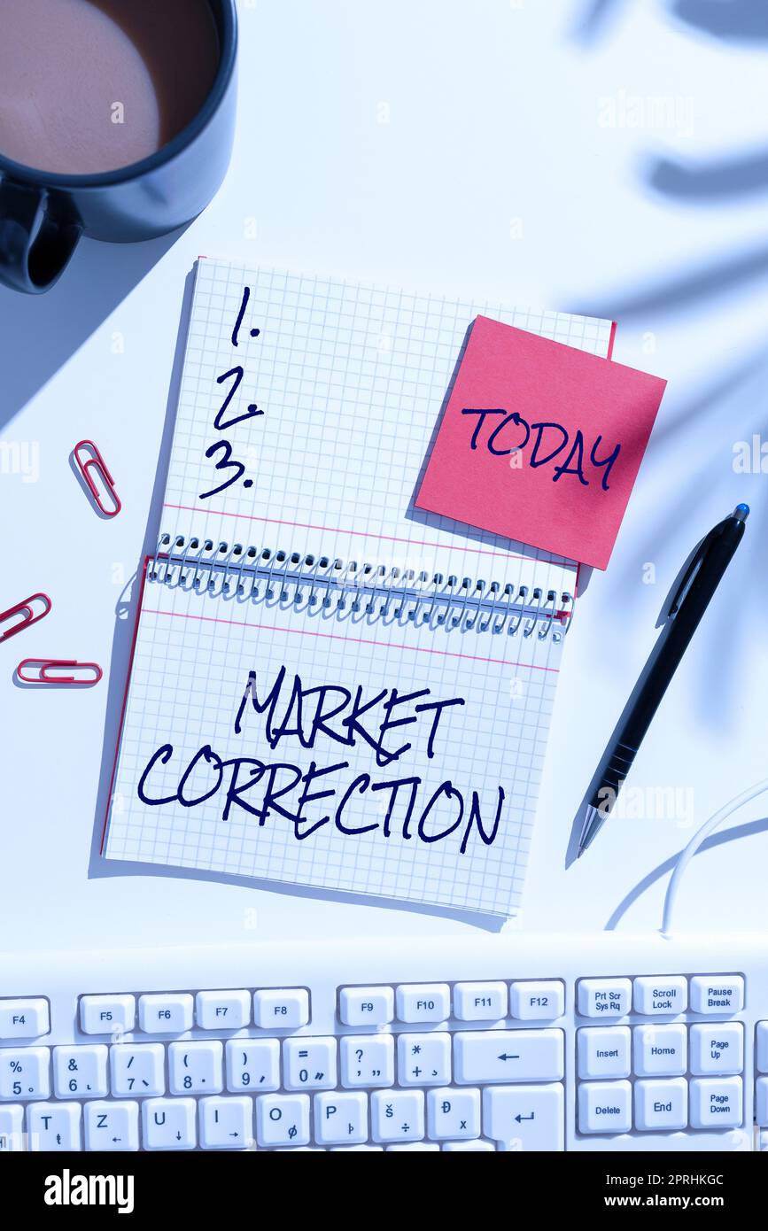 Inspiration showing sign Market CorrectionWhen prices fall 10 percent from the 52 week high. Business idea When prices fall 10 percent from the 52 week high Stock Photo