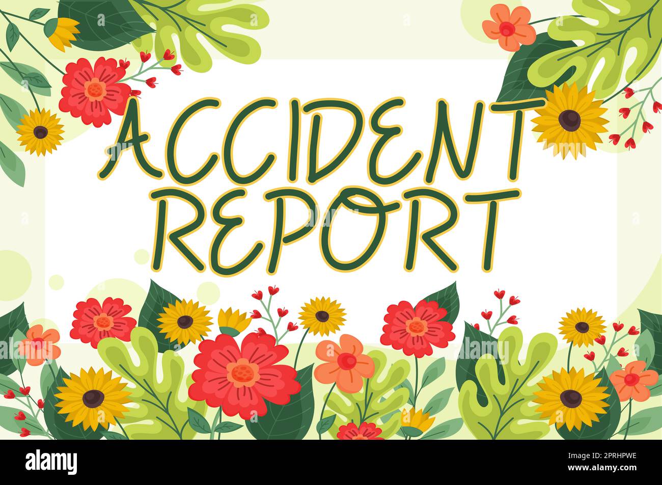 Text caption presenting Accident ReportA form that is filled out record details of an unusual event. Concept meaning A form that is filled out record details of an unusual event Stock Photo
