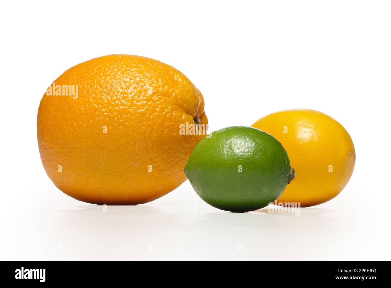 The composition of lemon, lime and orange on a white background with ...