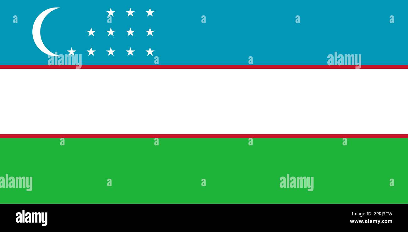 The Flag Of Uzbekistan in the national colours with moon and stars