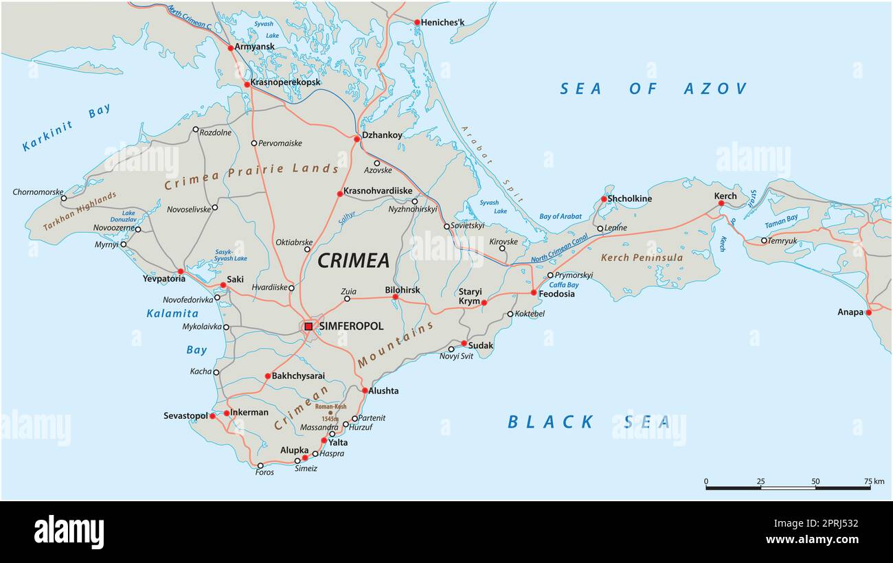 Detailed crimea road and major cities vector map Stock Vector