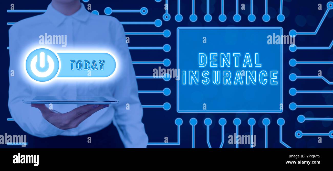 Text sign showing Dental Insuranceform of health designed to pay portion or full of costs. Concept meaning form of health designed to pay portion or full of costs Stock Photo