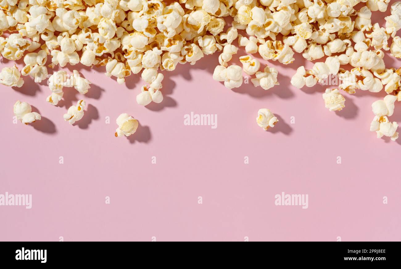 Popcorn placed on white background with copy space. Stock Photo