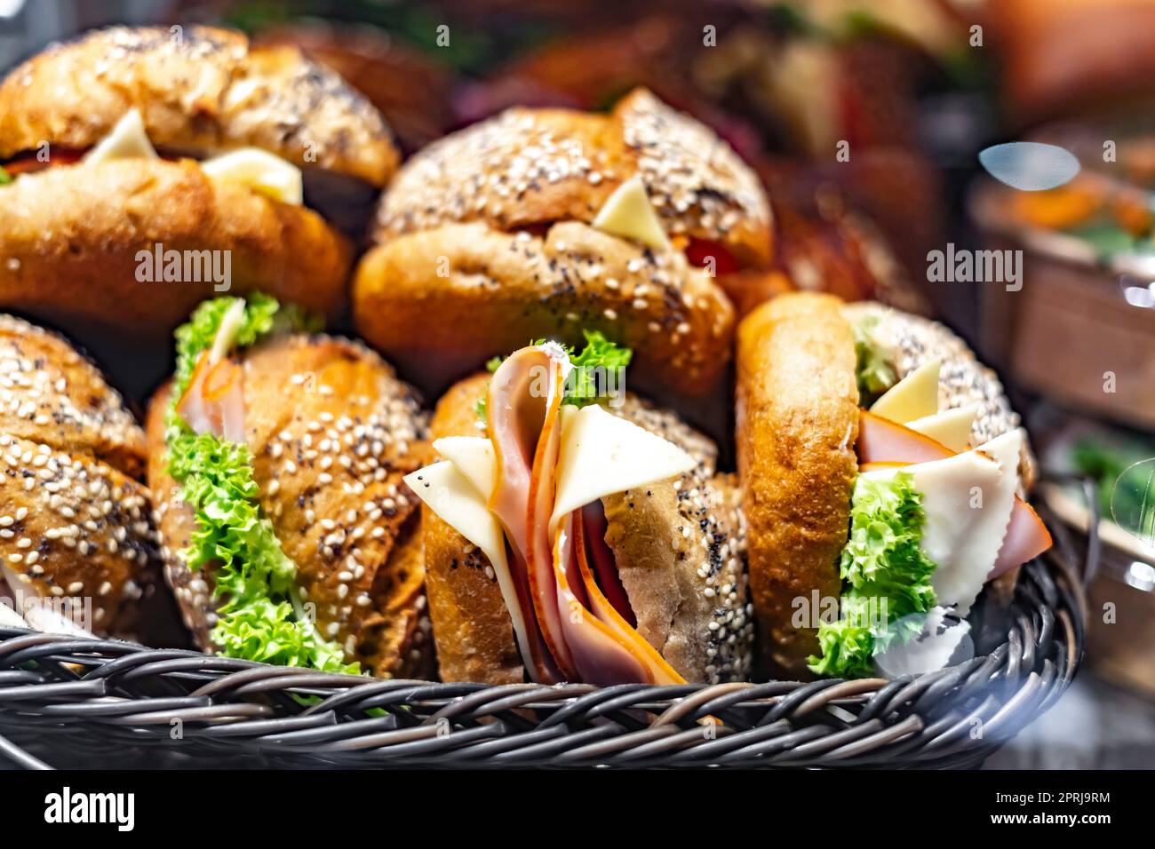 Freshly prepared sandwiches sold in a fast food restaurant Stock Photo