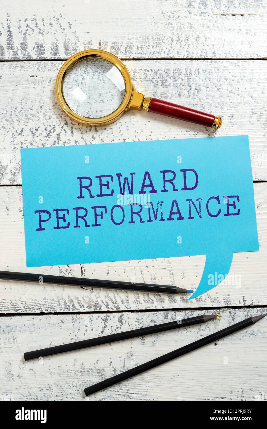 Text showing inspiration Reward PerformanceAppraisal Recognize workers Relative Worth to the company. Concept meaning Appraisal Recognize workers Relative Worth to the company Stock Photo