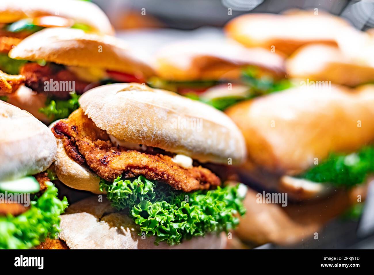Freshly prepared sandwiches sold in a fast food restaurant Stock Photo
