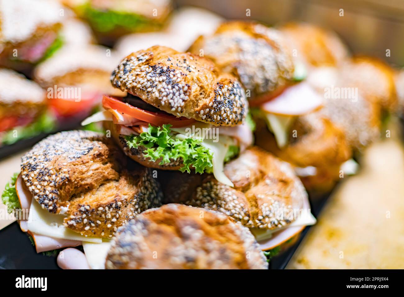 Freshly prepared sandwiches sold in a fast food restaurant Stock Photo