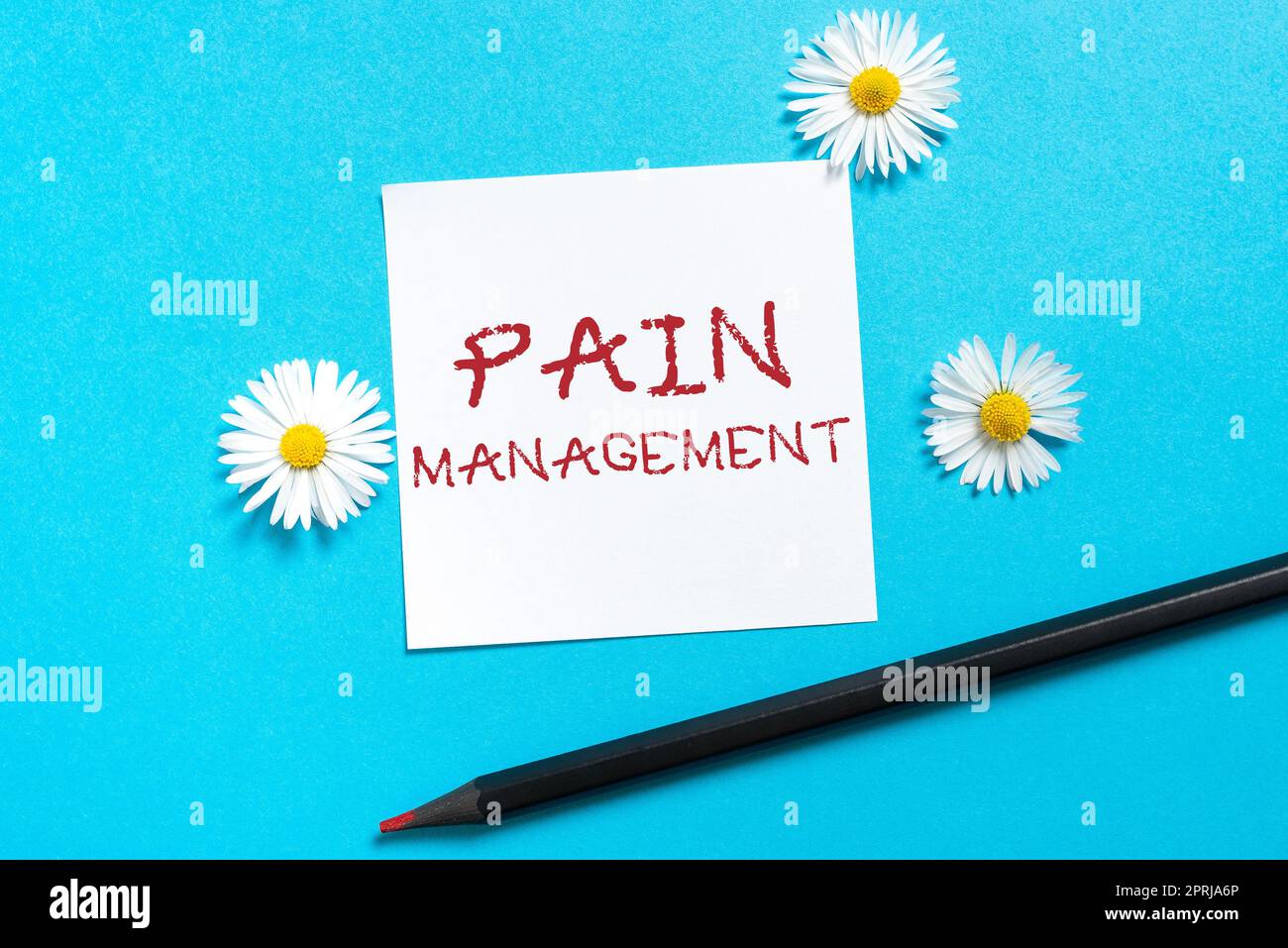 Text caption presenting Pain Managementa branch of medicine employing