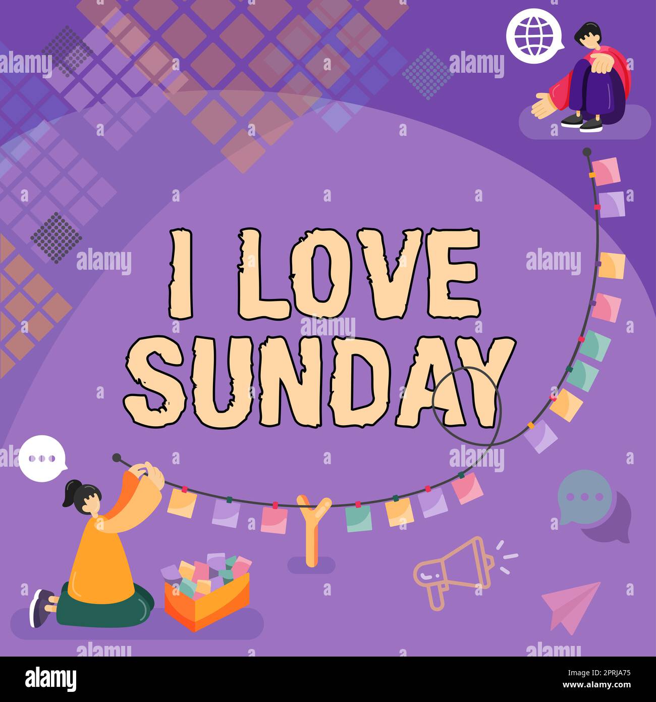 Conceptual caption I Love Sunday. Concept meaning To have affection for the weekend happy excited relax Stock Photo