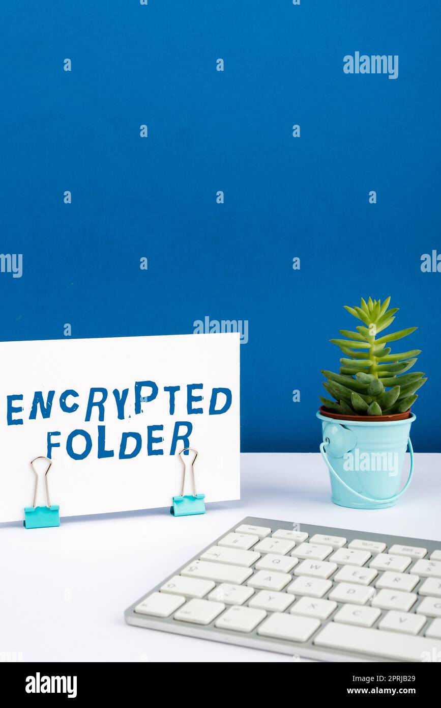 Conceptual caption Encrypted Folderprotect confidential data from attackers with access. Business showcase protect confidential data from attackers with access Stock Photo