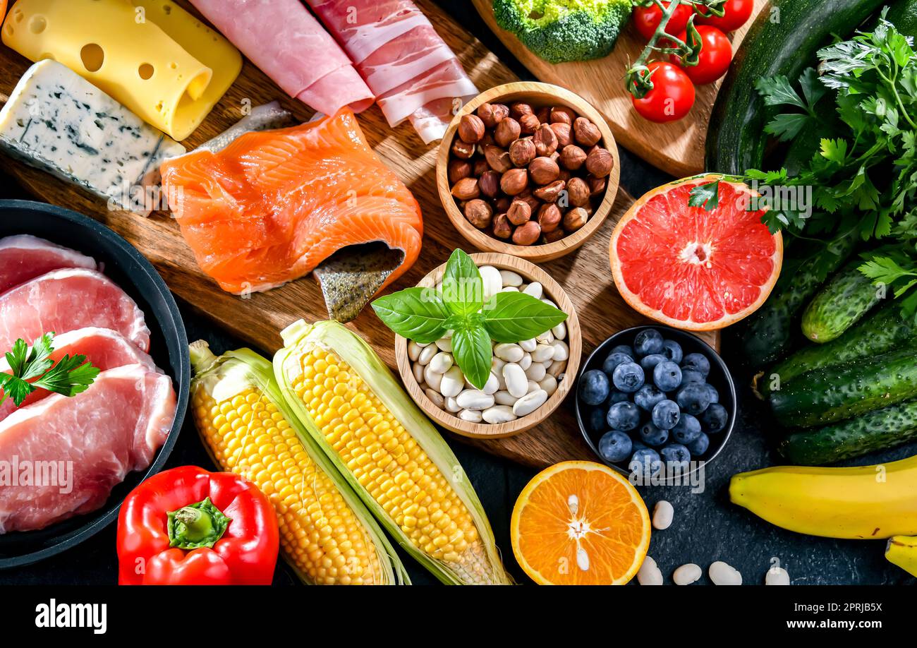 Low-carbohydrate diet products recommended for weight loss. Stock Photo