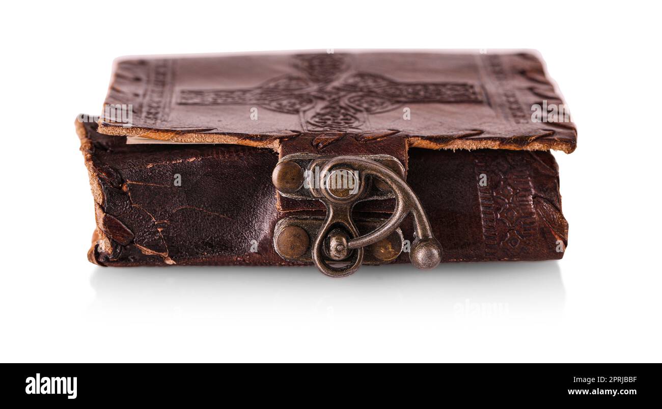 Antique leather notebook isolated on white background Stock Photo