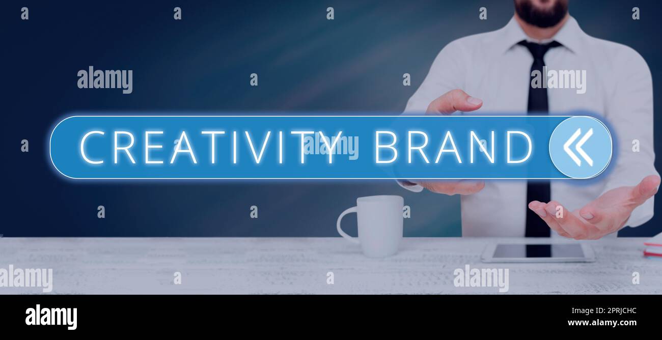 Conceptual caption Creativity Branddesign name or feature that