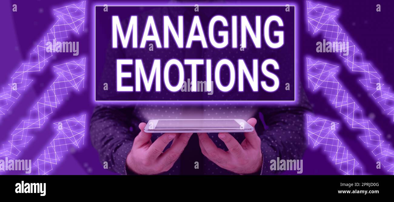 Conceptual display Managing EmotionsControlling feelings in oneself Maintain composure. Concept meaning Controlling feelings in oneself Maintain composure Stock Photo