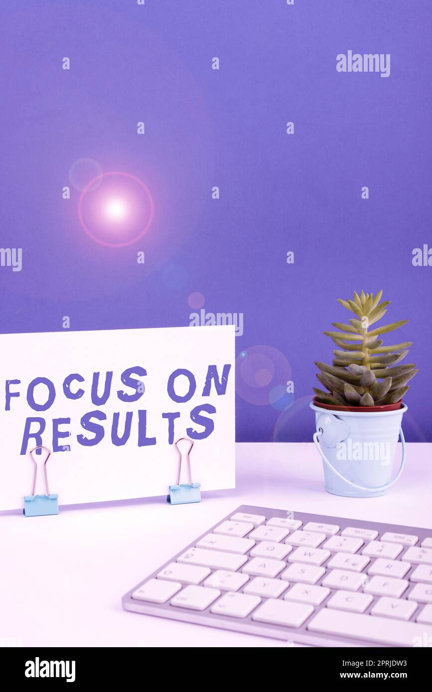 Conceptual display Focus On Resultsconcentrating on certain actions gains and goals. Concept meaning concentrating on certain actions gains and goals Stock Photo