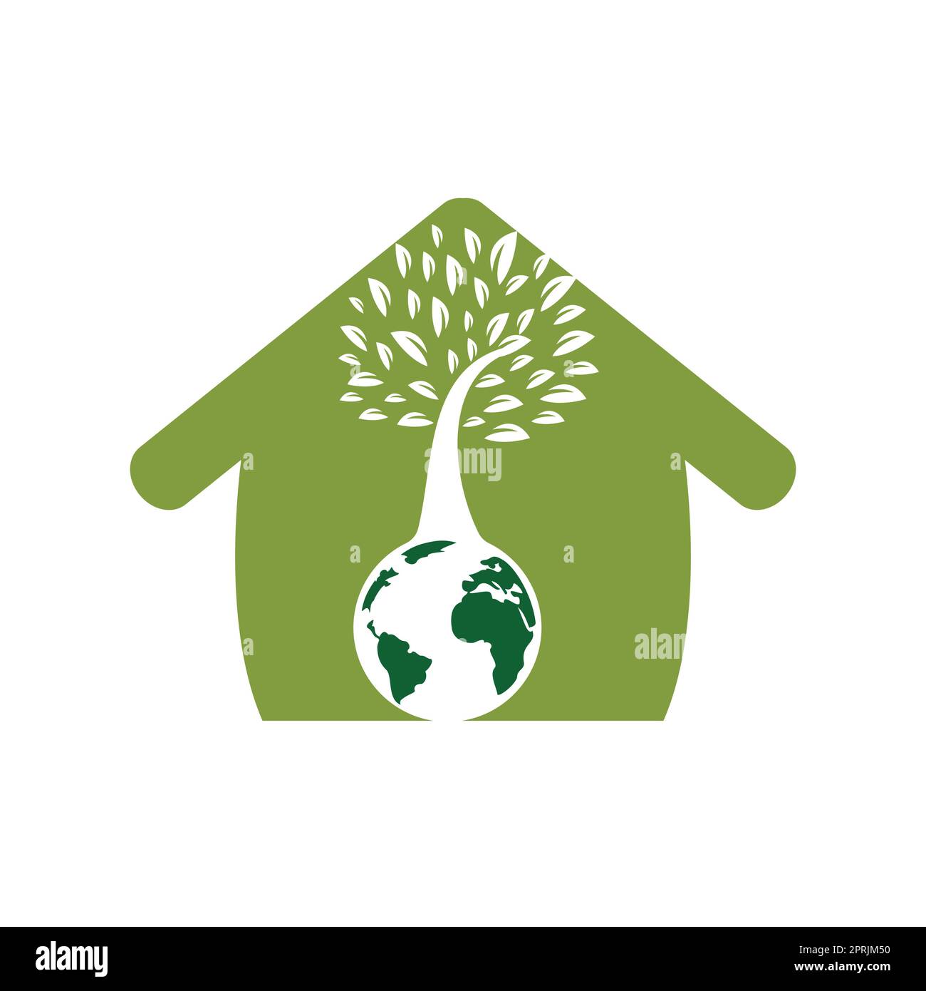 Globe tree with home vector logo design template. Planet and eco symbol ...