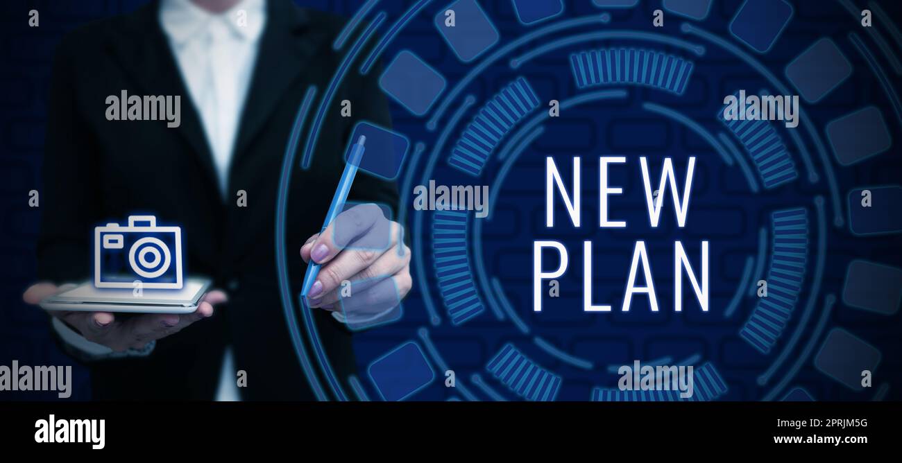 Text caption presenting New Plan, Word for Start of a detailed proposal