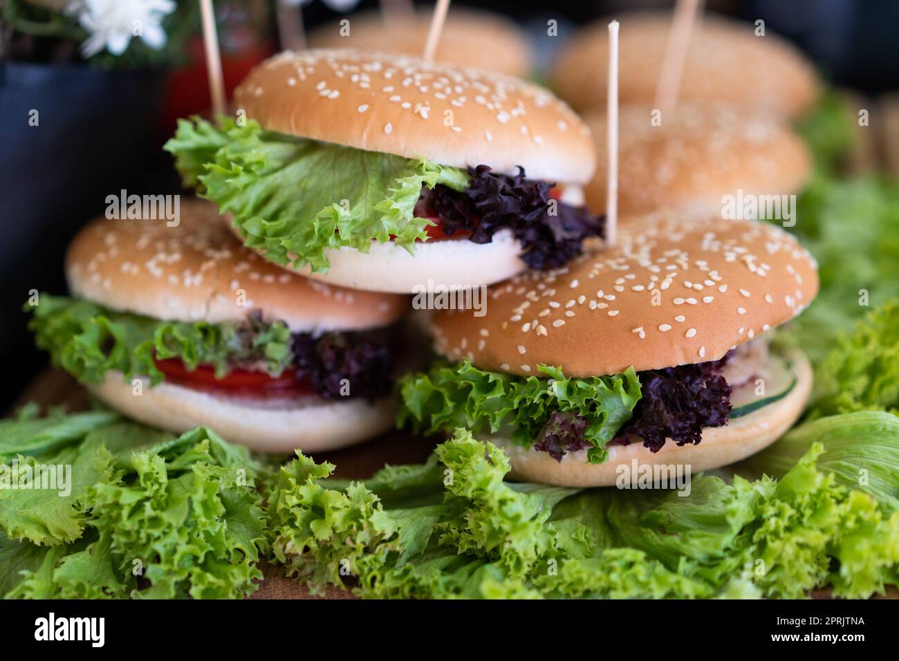 close up photo of delicious burgers Stock Photo - Alamy