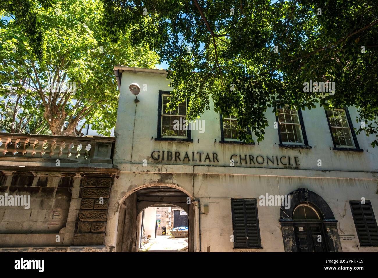Historic building housing the Gibraltar Chronicle, Old Town Gibraltar Stock Photo