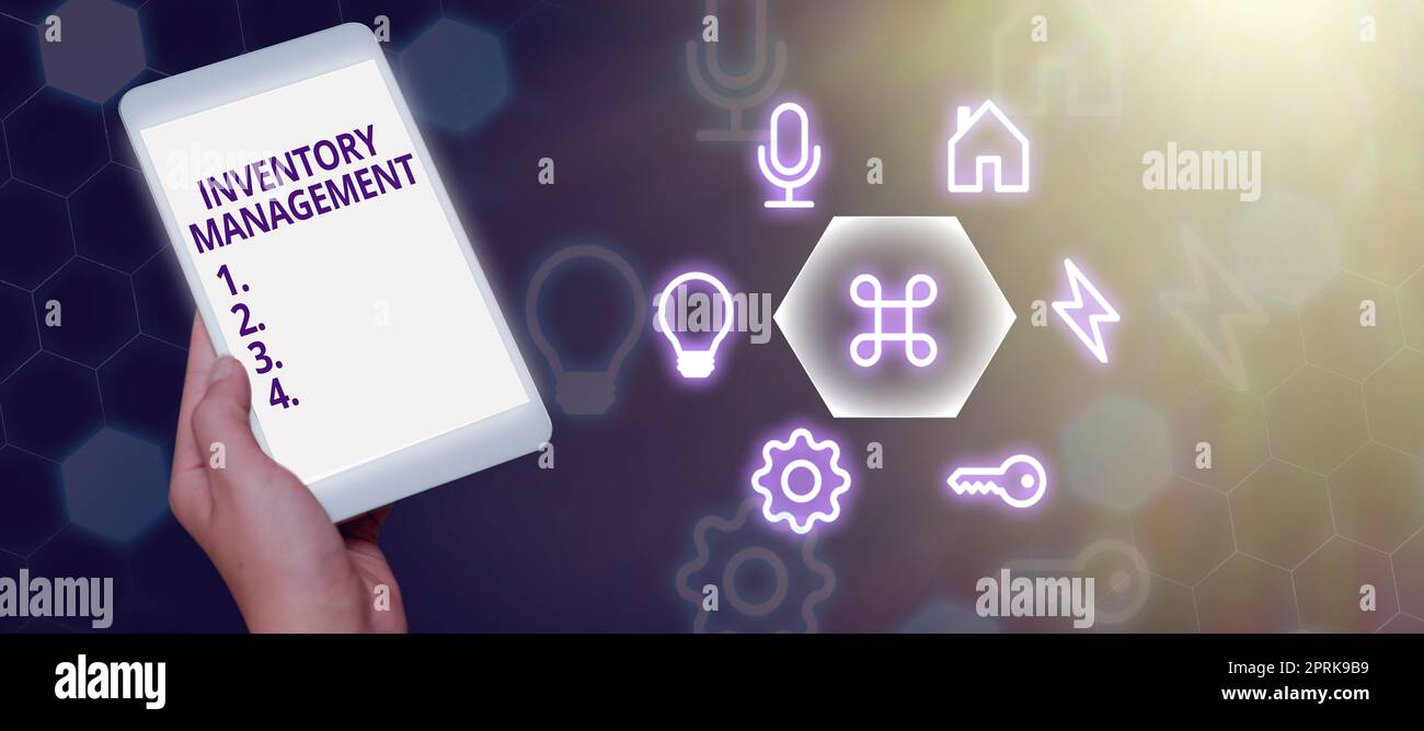 Hand writing sign Inventory Management, Concept meaning Overseeing