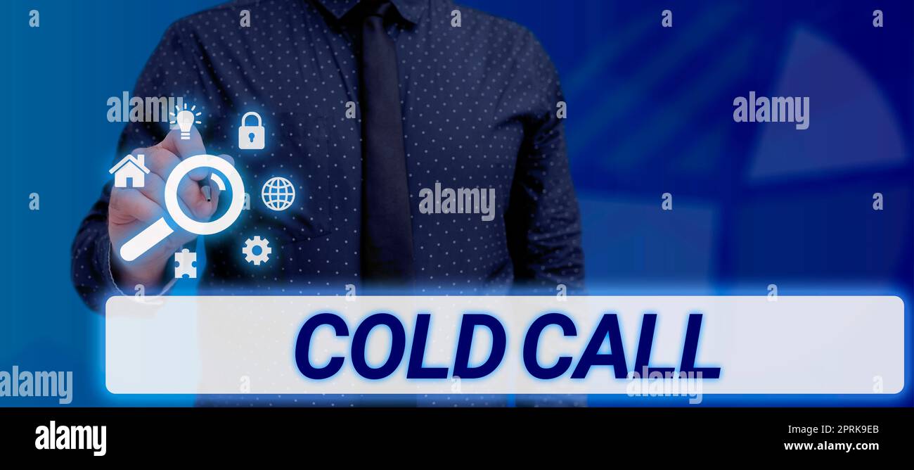 Writing displaying text Cold Call, Business concept Unsolicited call made by someone trying to sell goods or services Stock Photo