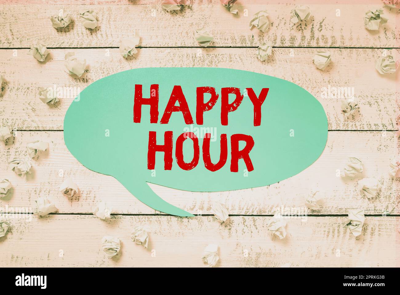 Sign displaying Happy Hour, Word Written on Spending time for activities that makes you relax for a while Stock Photo