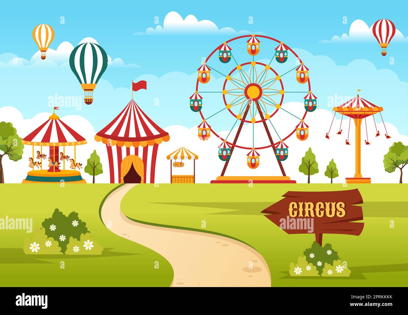 Circus Template Hand Drawn Cartoon Flat Illustration With Show Of 