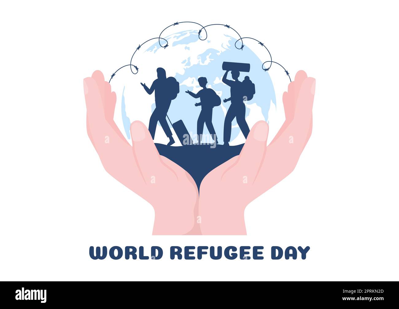 World Refugee Day Template Hand Drawn Cartoon Flat Illustration with Hands, Family and Climb Barbed Wire Fence to Immigrate to Save Place Stock Photo
