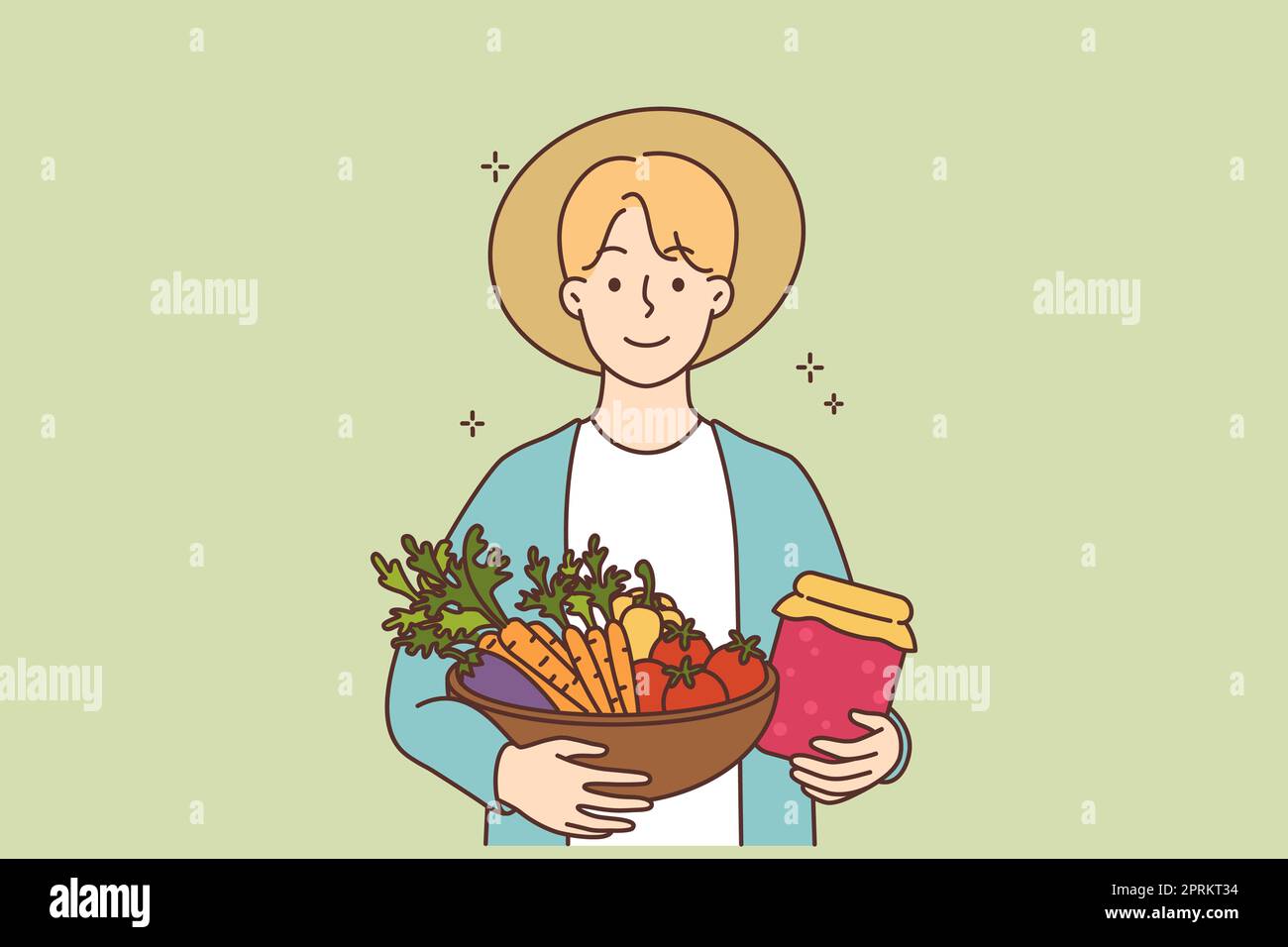 Smiling male farmer with fruits and vegetables in hands. Happy man ...