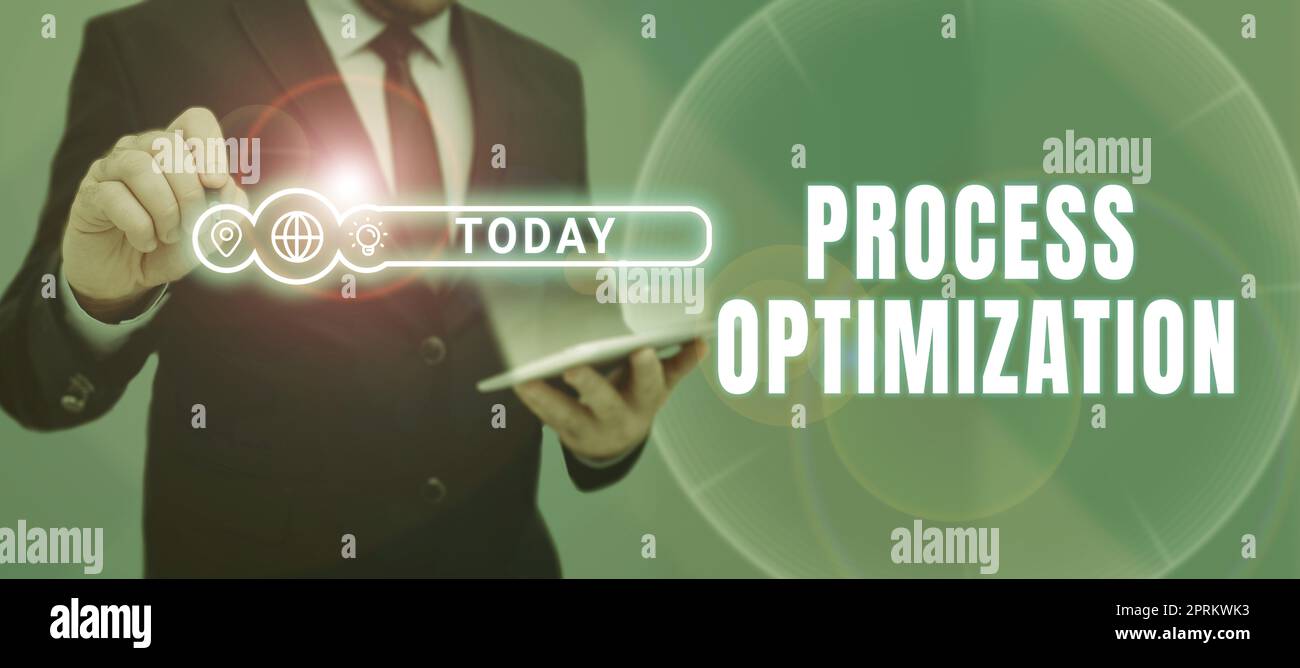 Text caption presenting Process Optimization, Concept meaning Improve Organizations Efficiency Maximize Throughput Stock Photo