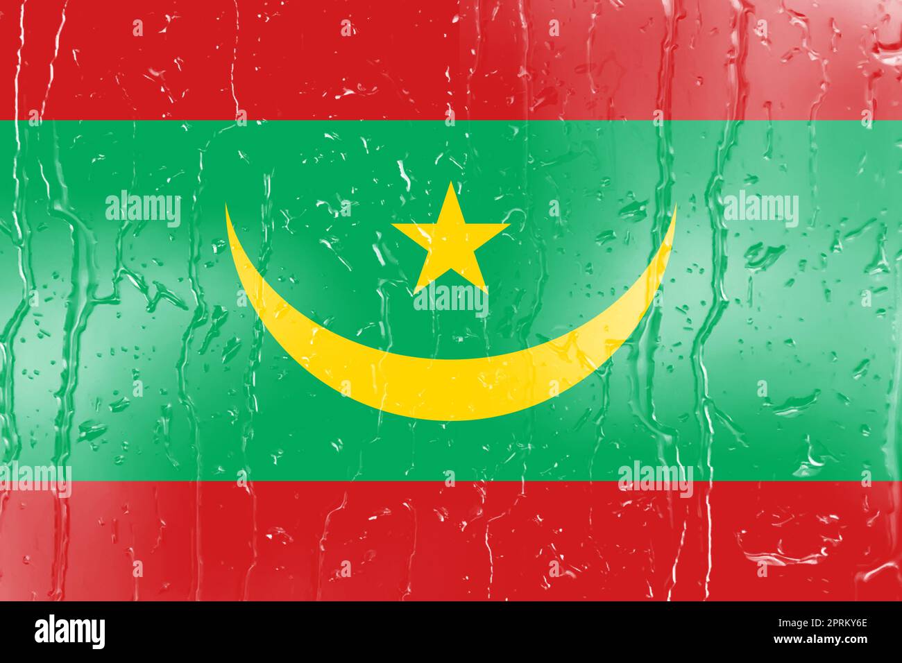 3D Flag of Mauritania on a glass with water drop background Stock Photo ...